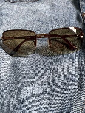 Men's Rimless Rectangle Sunglasses in Brown Tortoise